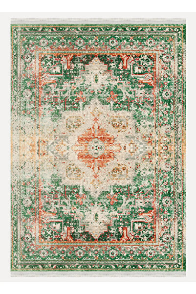 Halımax Drom Kaymaz Tabanlı Yıkanabilir Yeşil Etnik Modern Salon Koridor Mutf...