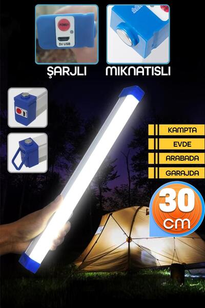 Telvesse Şarjlı Işıldak Mıknatıslı Kamp Lambası El Feneri 3 MOD Elektrikli Acil Durum Feneri 30cm PR303