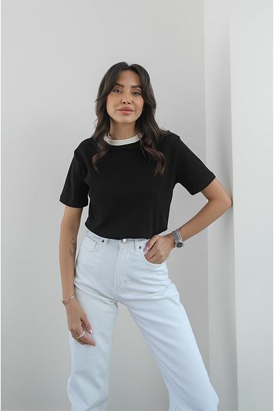 Havoş Tricou negru din bumbac cu guler