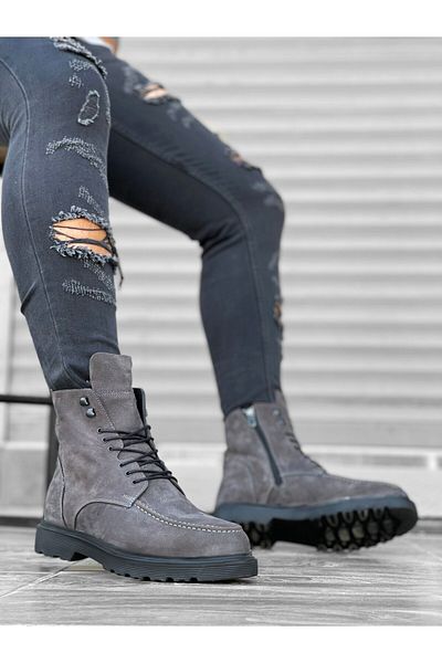 EBRUS TREND Et0212 Genuine Nubuck Leather Inside and Outside Gray Men's Boots