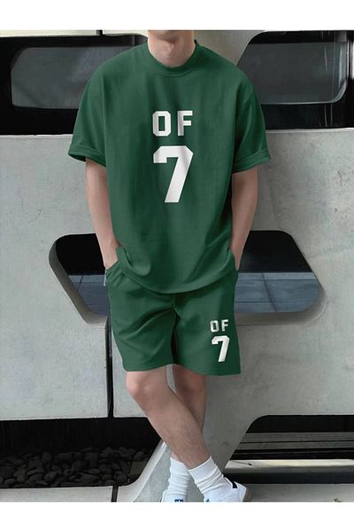 ACTIVE MODA - Men's Short Sleeve Of7 Printed Tshirt-Shorts Set 2 Pcs Cotton Large Size