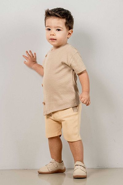bombe Baby Kids Camel Crew Neck Shorts Cotton Comfortable 2-Piece Set Trend Fashion Bottom Top Set