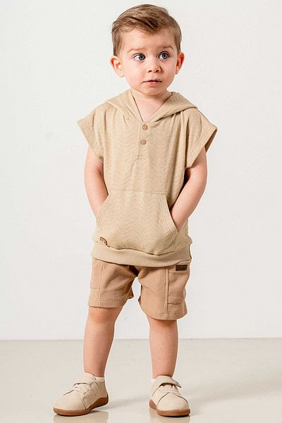 bombe Baby Kids Camel Hooded Shorts Cotton Comfortable 2-Piece Set Trend Fashion Bottom Top Set