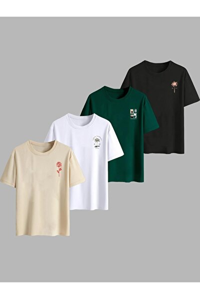 CAST COLLECTİON Unisex Πράσινο λευκό μαύρο μπλουζάκι με στάμπα σε κρεμ χρώμα,...