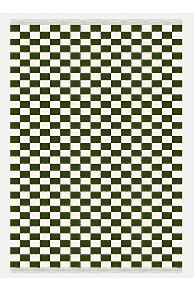 Halımax Drom Kaymaz Tabanlı Yıkanabilir Siyah Beyaz Damalı Modern Salon Koridor Mutfak Halısı