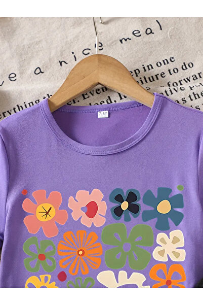 MANCY Children's Floral Printed Bottom-Top Set Cotton Shorts T-Shirt Set