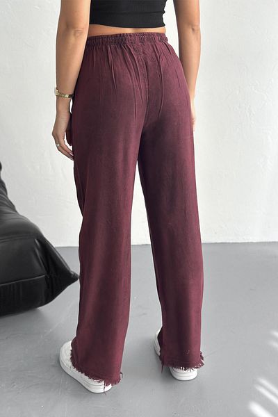 İstangül Butik Wide Leg High Waist Wash Pattern Linen Trousers