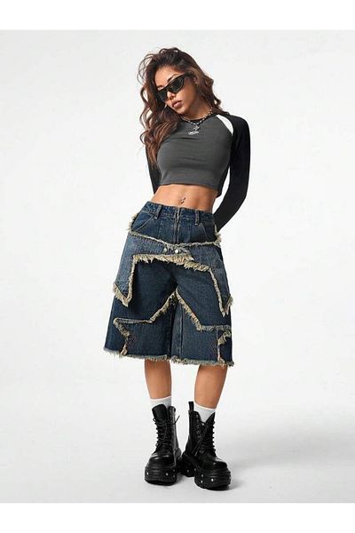 Gofeel Dámské šortky Stars Patch Detailed Denim Pants