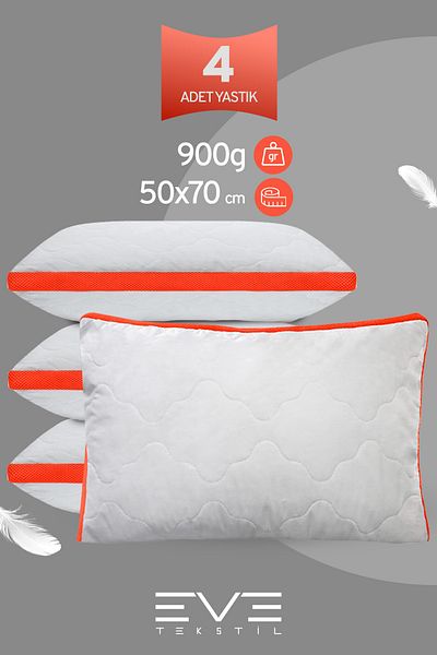 Eve Tekstil 4 Pieces Klimax Orange Series Covered Zippered Air Conditioned Antiallergic Silicone Nano Fiber Pillow 50X70Cm