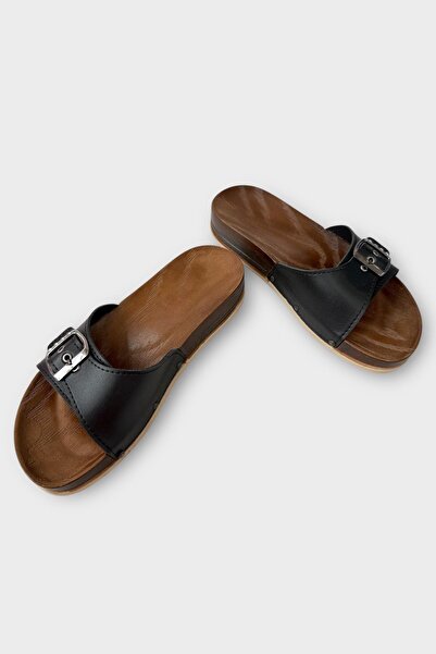 Liger Жіночі ошатні ортопедичні капці на одній ремінці, чорні, літні, з відкритим носком