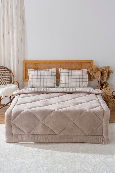 Riva Set pilota de lux Wellsoft cu două fețe, în carouri bej, 155x215 cm