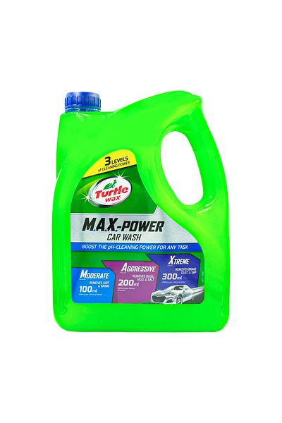 Turtle Wax MAX-Power Car Wash Shampoo Adjustable Cleaning Strength for All Vehicle Surfaces - 4L