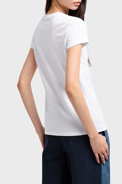 Armani Exchange Women's Slim Fit Chest Textured Logo Pattern Cotton Short Sleeve White T-Shirt Xw 000530   Af10359-U0002