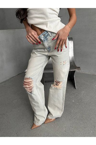 DENİKK TENDINȚE DESIGN SPECIAL PANTALONI DE DENIM JEAN BAGGY CU PICIOARE LĂȚI DETAIL RUPIT