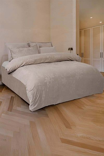 Altınbaşak Perle Jacquard Satin Double Duvet Cover Set Beige (6 Pieces)