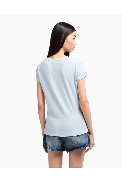 Armani Exchange Tricou de damă, slim fit, cu mânecă scurtă, din bumbac, cu model, cu logo texturat, albastru deschis XW 000530   AF10359-U92