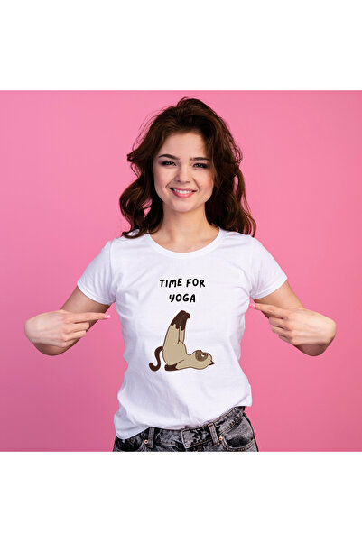 Yoga Yapan Kedi Tasarımlı Unisex Tişört