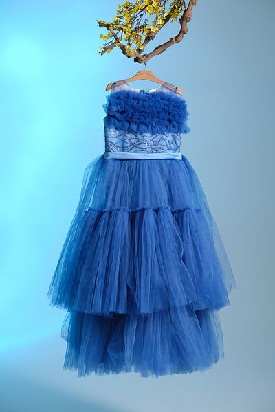 Pina Kids Girl's Evening Dress with Stone Embroidered Waist and Tulle Embellishment on the Chest Aby.2303