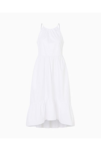 Armani Exchange Women's Comfortable Fit 100% Cotton Strap Lined Midi Length White Dress Xw 000477 Af12812-U0002