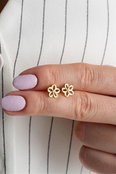 Silvano Jewelry 925 Ayar Gold Çiçek Gümüş Küpe