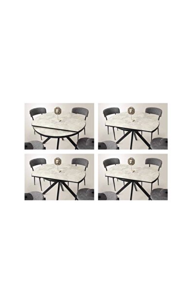 Evistro Ahşap Yuvarlak Açılır Büyüyen Yemek Masa Sandalye Takımı 4 Sandalyeli Cappicino