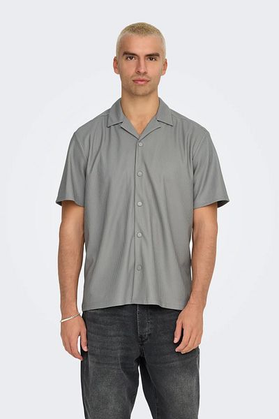 Only & Sons Men's Onska Relaxed Fit Short Sleeve Snap Button Shirt 22032560   Gray