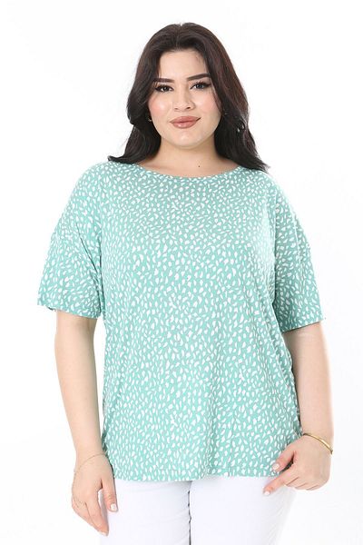 Şans Green Lycra Viscose Blouse - Plus Size, Crew Neck, Short Sleeve 65N38000