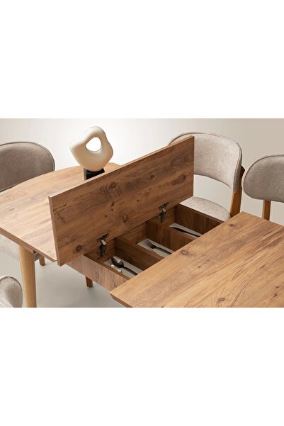 Evistro Ortadan Açılır Ahşap Yemek Masası Gizli Kaşıklık Bölmeli 80cm x 140cm BEYAZ
