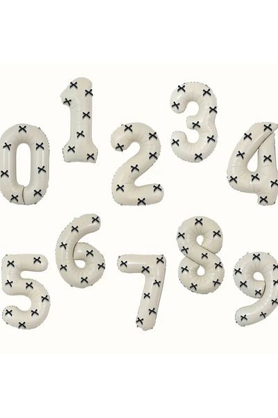 Çemrek Süs Parti Beige Number Foil Balloon with Black Bow 34 Inch 80 cm