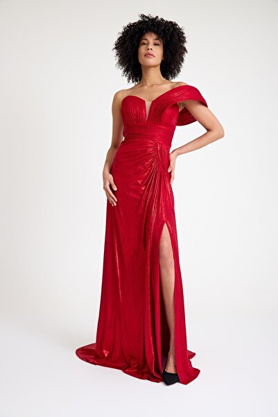 MAXXE 6019SIM TEK OMUZ SİMLİ LAME ELBİSE