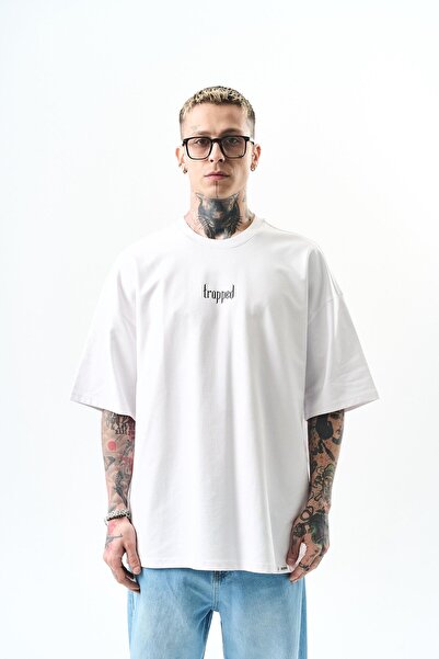 Respire Мъжка тениска с щампа Trapped, бяла, голям размер