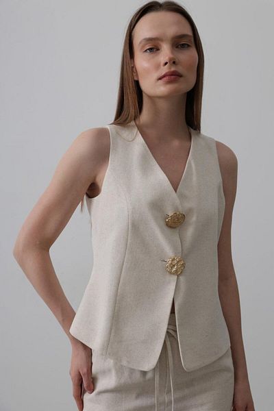 Moda Asmira Button Detailed Vest - Cream