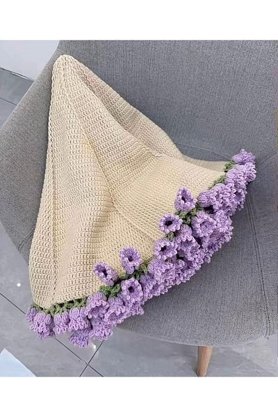 Shelora Home Handmade Purple Flower Shawl, Blanket (100cm)