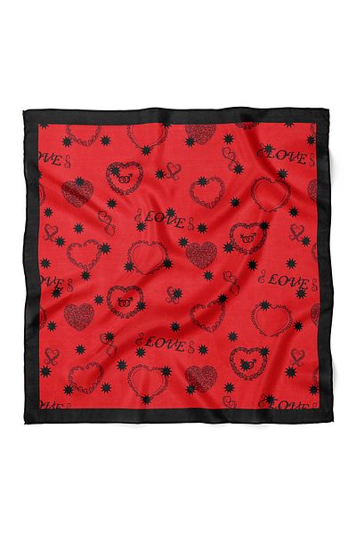 nehir eşarp Heart & Love Written Valentine's Day Special Scarf Bandana 50X50 cm