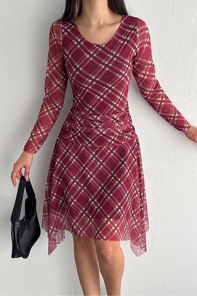 Neşeli Butik Women Mini Size Print Asymmetrical Tulle Dress Nbk4162