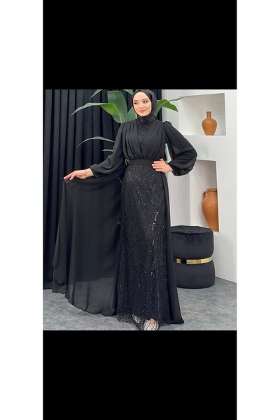 GÜZELLER Balık Model Pelerinli Şifon Boncuk İşlemeli Söz İsteme Nişan Nikah Elbisesi Abiyesi