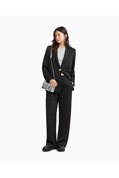 Armani Exchange Wide Leg - Tie Elastic Waist - Straight Relaxed Fit - Black Trousers