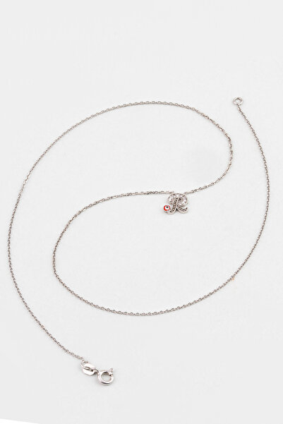 So CHIC... R Harfi 18 Ayar Beyaz Altın Kaplama 40 Cm Gümüş Nazar Kolye