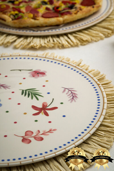 Heda Porselen 32 Cm 2-Piece Dalya Porcelain Pizza and Serving Plate