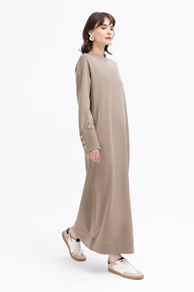 ALLDAY Manşeti Kalın Ribanalı Düğme Detaylı Kadın Elbise S6017a0