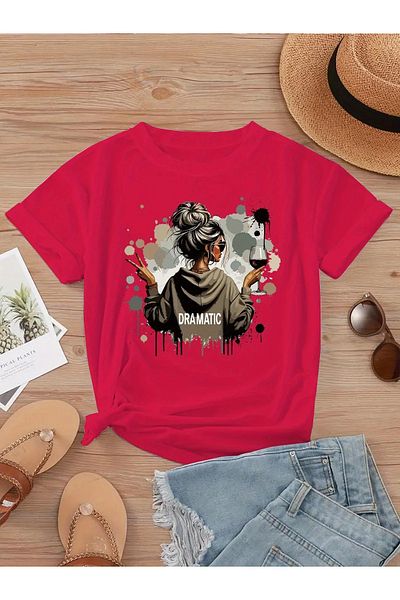 LAND MODA Stylish Printed Short Sleeve T-Shirt for Women, with Round Neck, Perfect for Everyday Casual Wear,