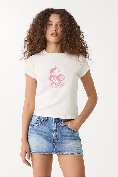 Stradivarius Cherry print fitted T-shirt