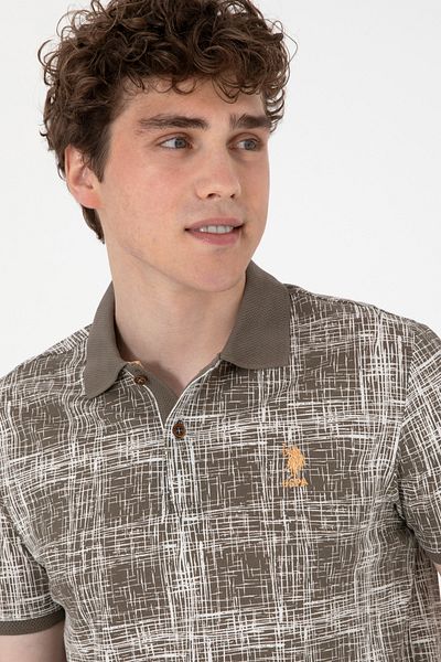 U.S. Polo Assn. Ανδρικό μπλουζάκι με μοτίβο βιζόν με κανονική εφαρμογή Polo Neck 50299641-vr052