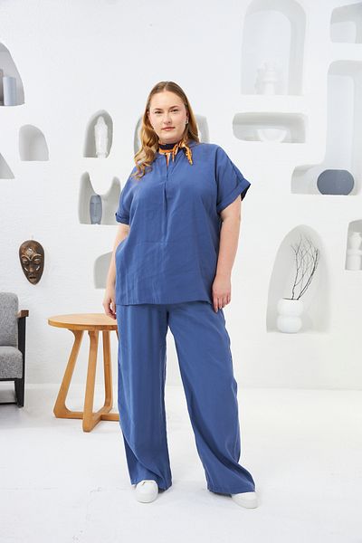 RMG Judge Collar Large Size Blouse Indigo1