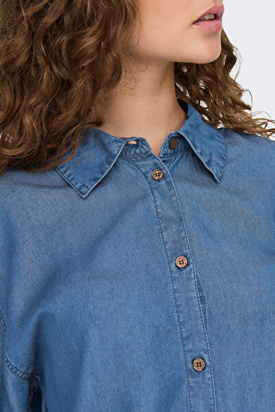 ONLY Γυναικείο μακρυμάνικο πουκάμισο Onlcharis Off Shoulder Oversize 15337928 Σκούρο Μπλε