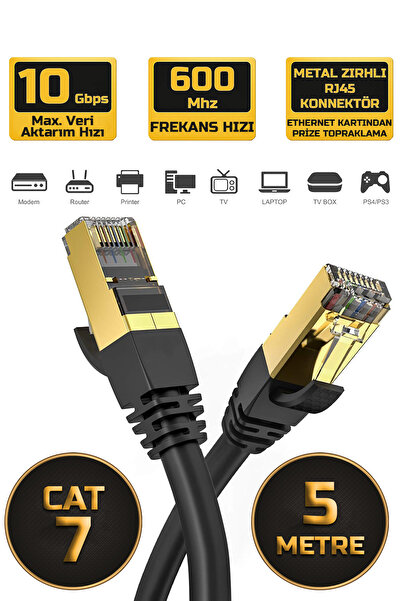 Gold Step 5 METRE CAT 7 Ethernet Kablosu 10 Gigabit/s 600 Mhz Premium Metal Z...