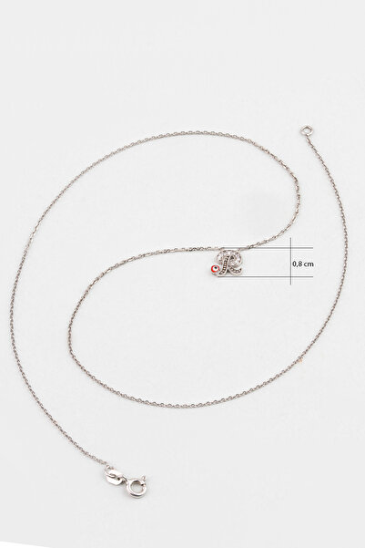 So CHIC... R Harfi 18 Ayar Beyaz Altın Kaplama 40 Cm Gümüş Nazar Kolye