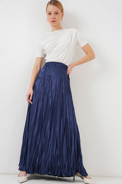 Bigdart Női hosszú ráncos szoknya 8034 - D.Navy Blue