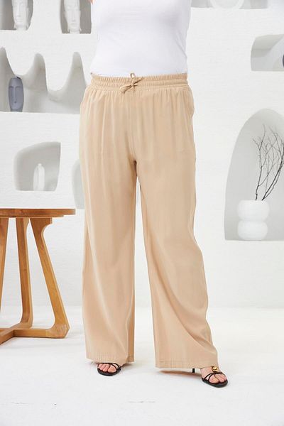 RMG Plus Size Elastic Waist Leg and Cream Trousers
