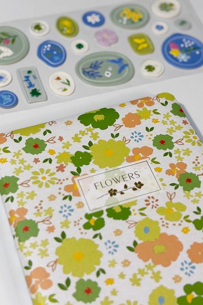 caps office 200 Sheets Floral Pattern Notebook & Embossed Letter Journal Laptop Scrapbook Tablet Sticker Set